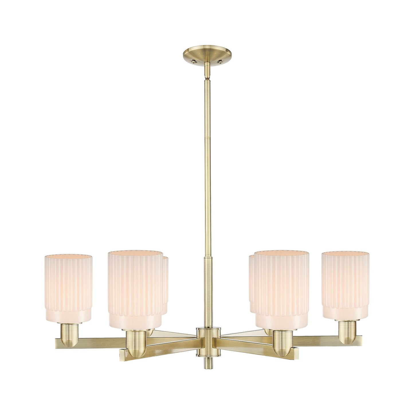 Innovations Hadley 34in 6-Light Chandelier | Industrial Antique Brass and Matte White Glass | Dining Room & Living Room | Model 716-6CR-AB-G341