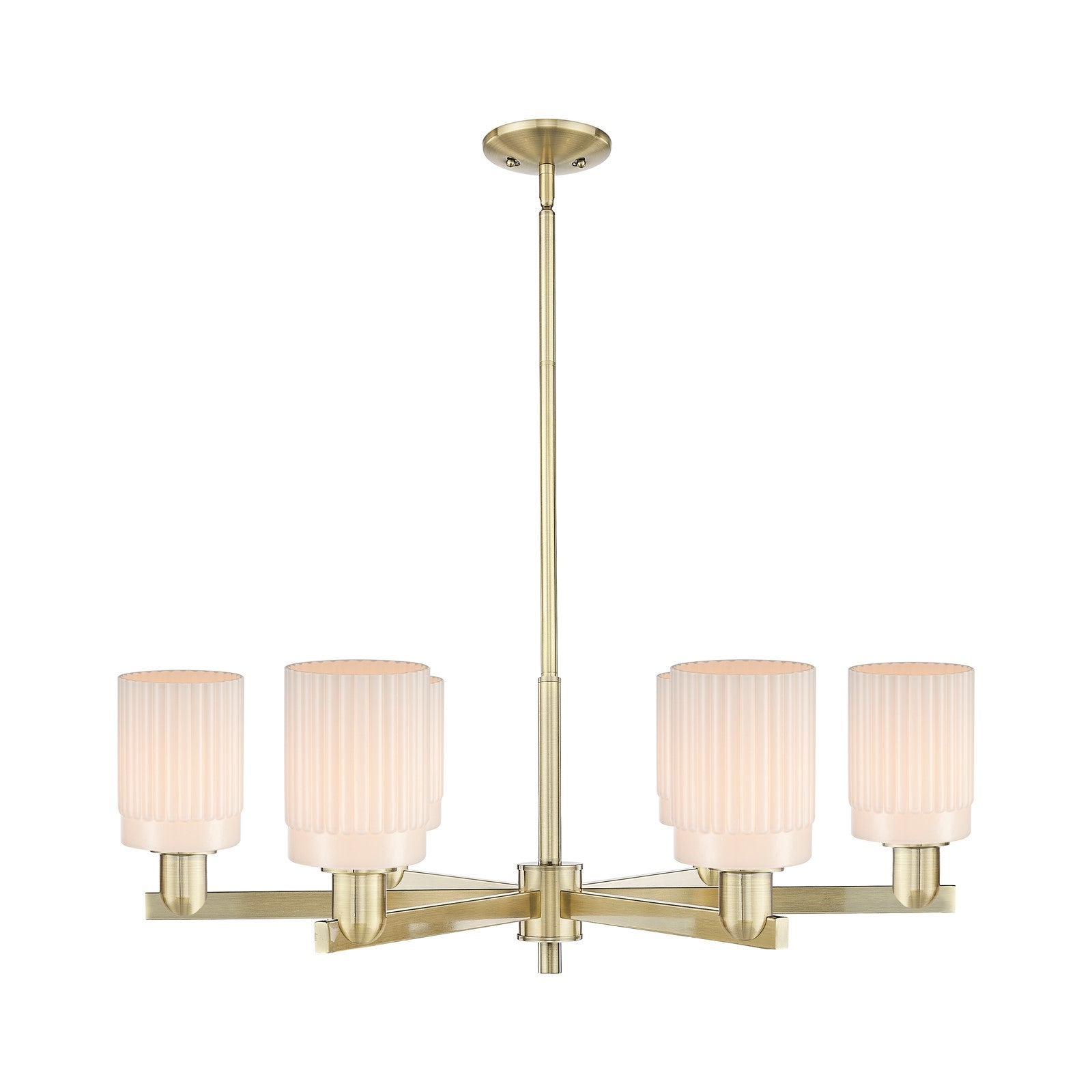 Innovations Hadley 34in 6-Light Chandelier | Industrial Antique Brass and Matte White Glass | Dining Room & Living Room | Model 716-6CR-AB-G341