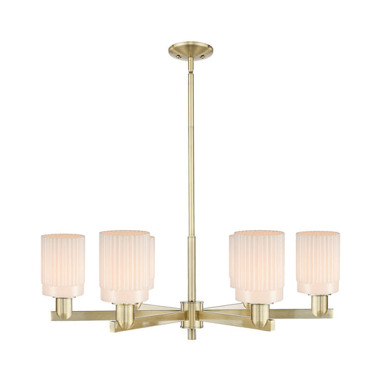 Innovations Hadley 34in 6-Light Chandelier | Industrial Antique Brass and Matte White Glass | Dining Room & Living Room | Model 716-6CR-AB-G341
