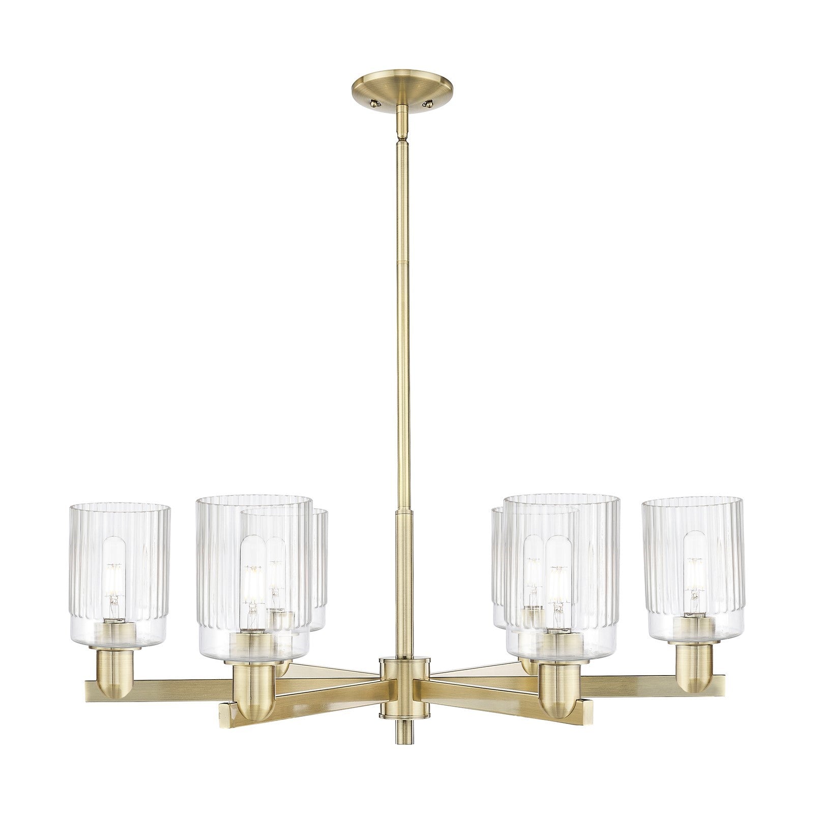 Innovations Hadley 34in 6-Light Chandelier | Industrial Antique Brass Steel and Clear Ribbed Glass | Dining Room & Living Room | Model 716-6CR-AB-G342