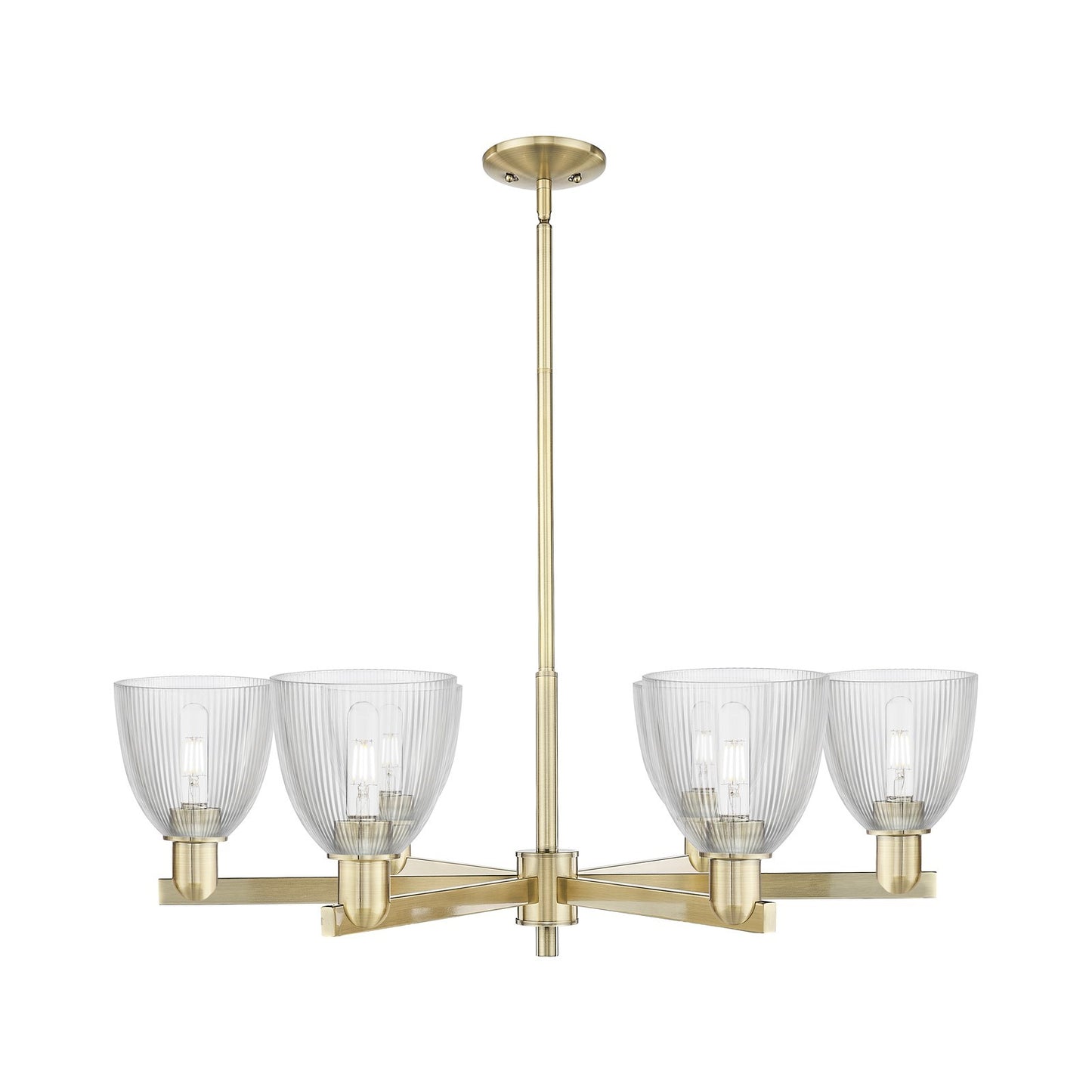Innovations Castile 36in 6-Light Chandelier | Industrial Antique Brass Steel and Clear Glass | Dining Room & Living Room | Model 716-6CR-AB-G382