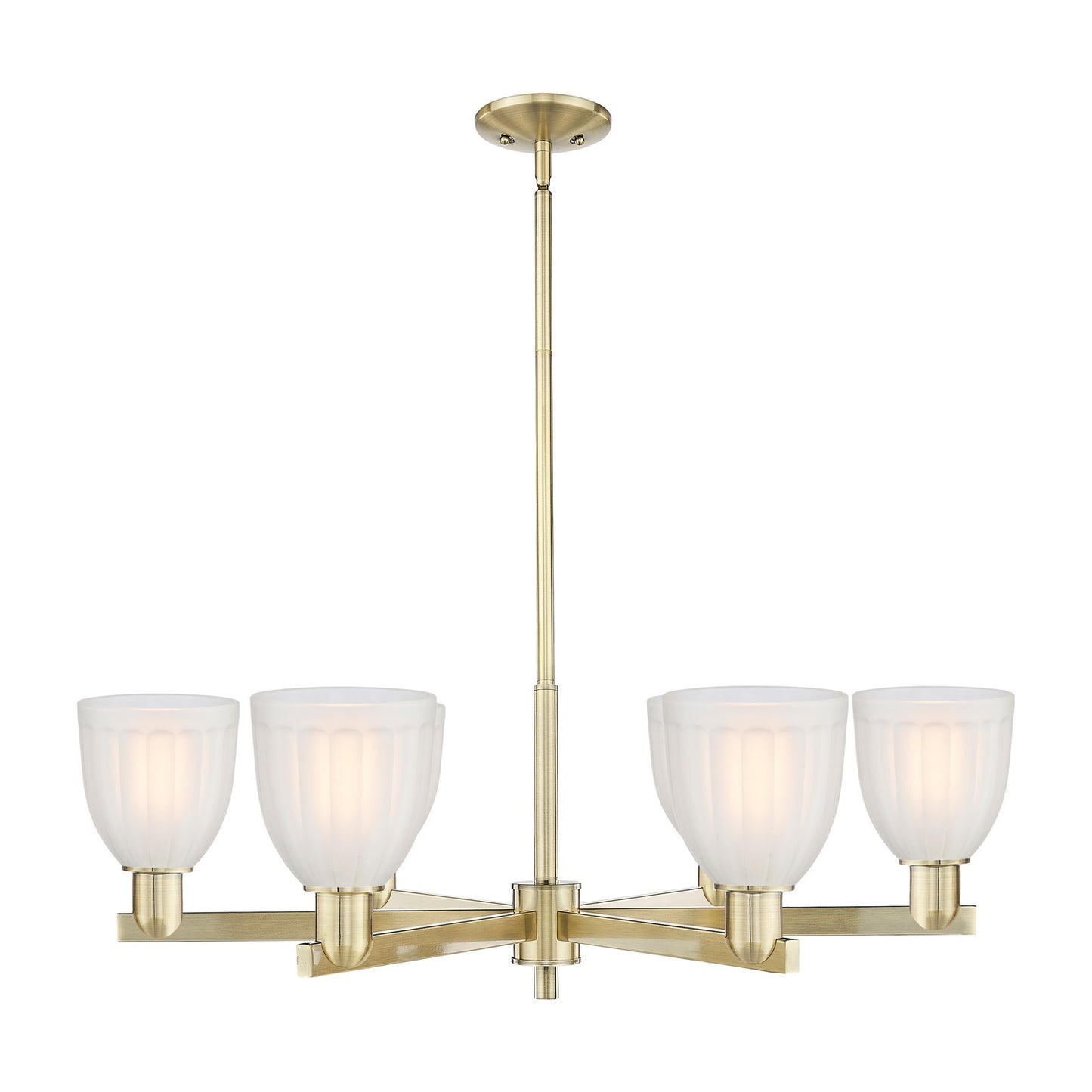 Innovations Brookfield 36in 6-Light Chandelier | Industrial Antique Brass and White Frosted Ribbed Glass | Kitchen Island & Dining | Model 716-6CR-AB-G441