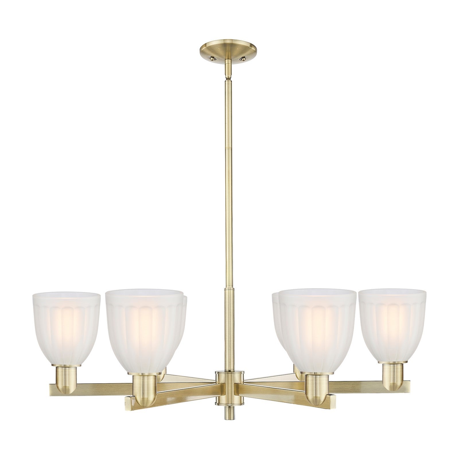 Innovations Brookfield 36in 6-Light Chandelier | Industrial Antique Brass and White Frosted Ribbed Glass | Kitchen Island & Dining | Model 716-6CR-AB-G441