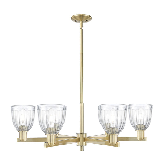 Innovations Brookfield 36in 6-Light Chandelier | Industrial Antique Brass and Clear Ribbed Glass | Dining Room & Living Room | Model 716-6CR-AB-G442