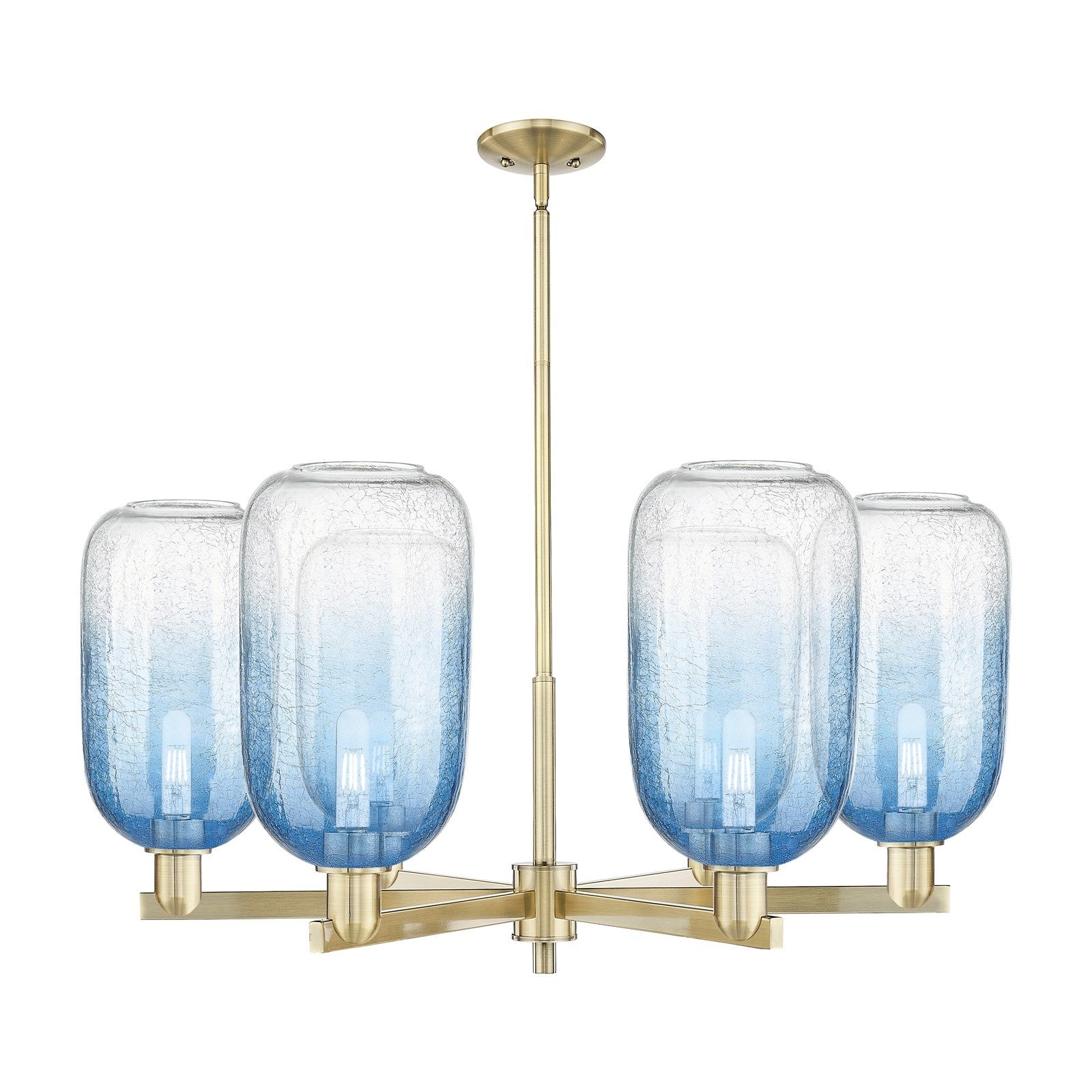 Innovations Brookhaven Cloche 36.75in 6-Light Chandelier | Industrial Antique Brass and Sapphire Blue Glass | Dining Room & | Model 716-6CR-AB-G482-7SB