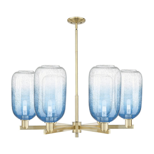 Innovations Brookhaven Cloche 36.75in 6-Light Chandelier | Industrial Antique Brass and Sapphire Blue Glass | Dining Room & | Model 716-6CR-AB-G482-7SB