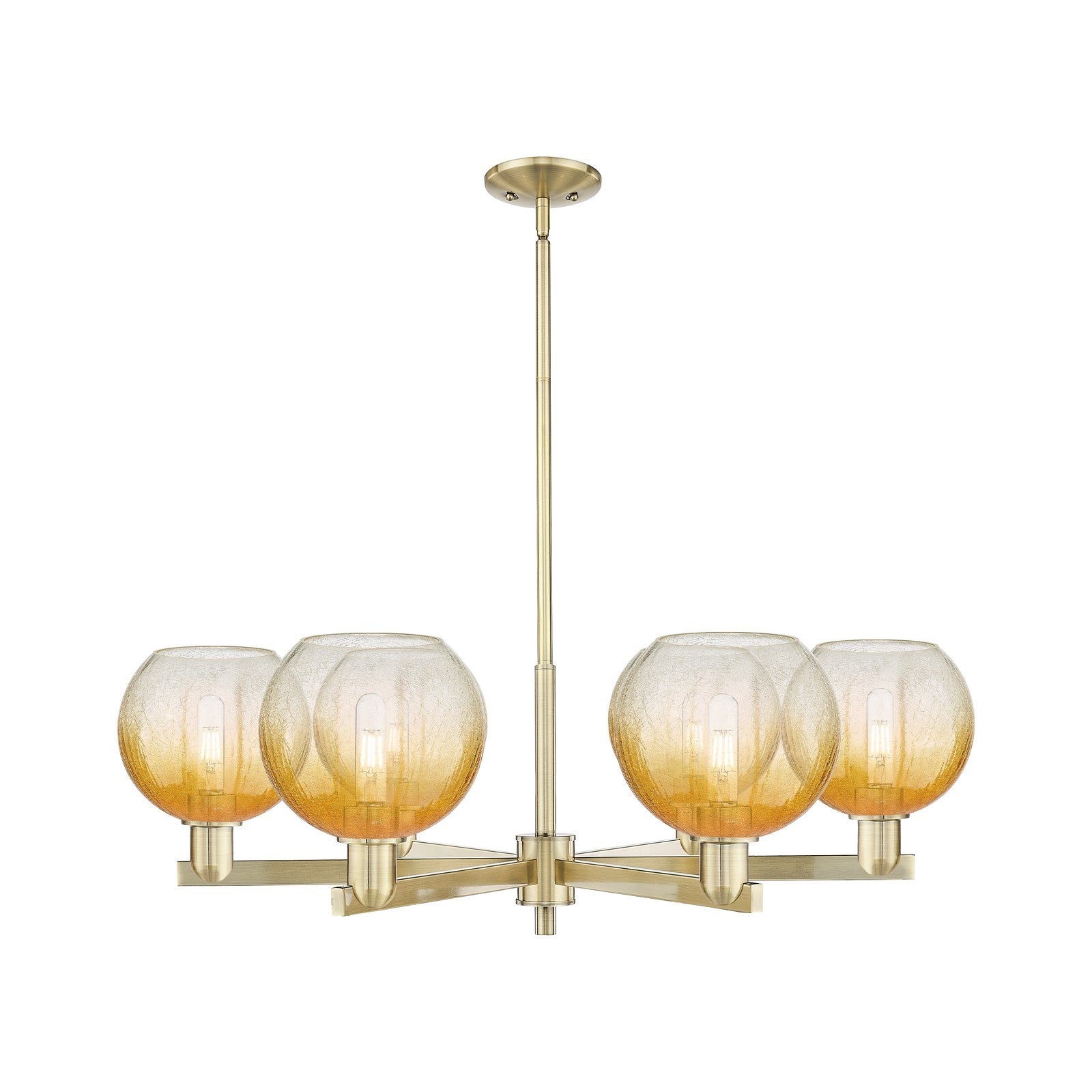 Innovations Brookhaven Globe 38in 6-Light Chandelier | Industrial Antique Brass and Amber Glass | Dining Room & Living Room | Model 716-6CR-AB-G483-8AM