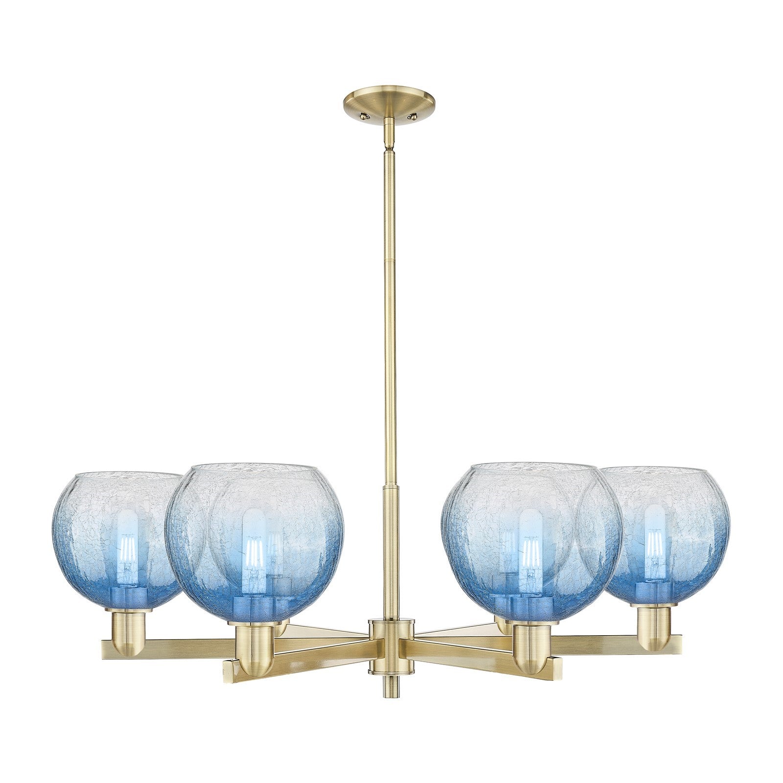 Innovations Brookhaven Globe 38in 6-Light Chandelier | Industrial Antique Brass and Sapphire Blue Glass | Dining Room & Living | Model 716-6CR-AB-G483-8SB