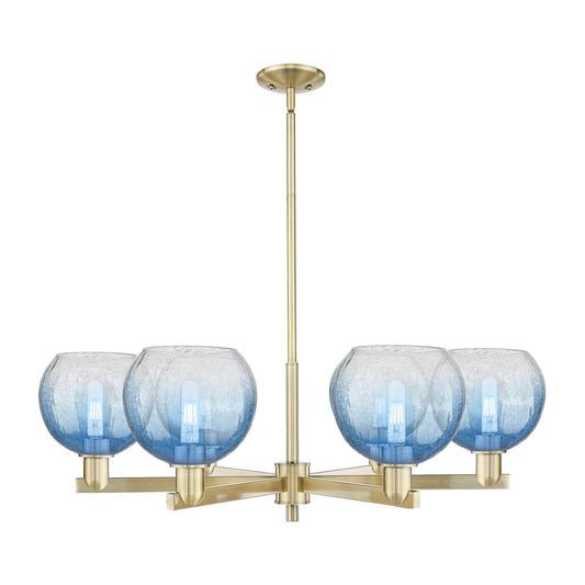 Innovations Brookhaven Globe 38in 6-Light Chandelier | Industrial Antique Brass and Sapphire Blue Glass | Dining Room & Living | Model 716-6CR-AB-G483-8SB