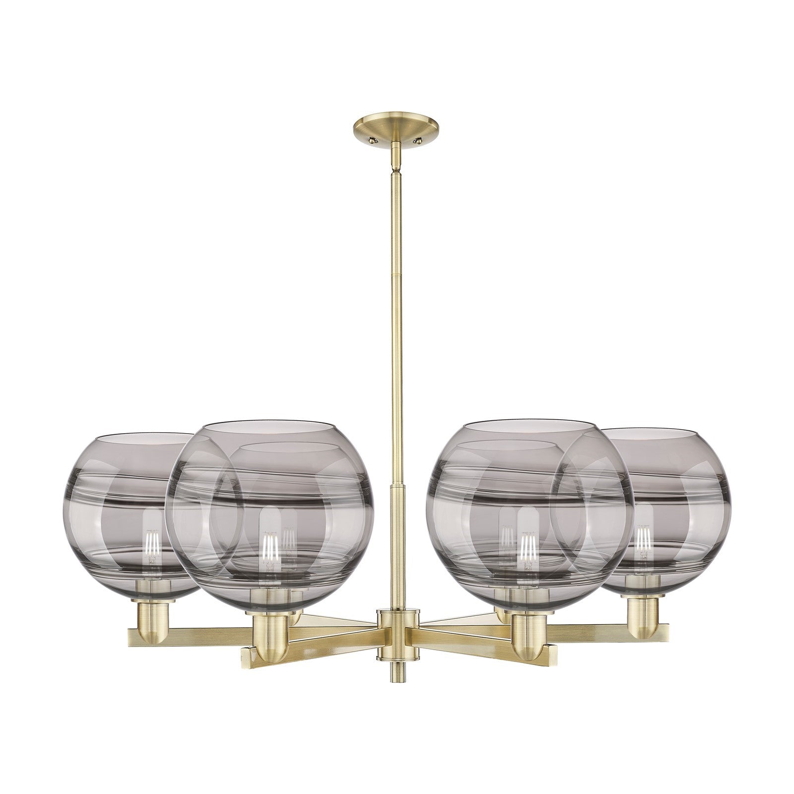 Innovations Rochester 40in 6-Light Chandelier | Industrial Antique Brass and Light Smoke Glass | Dining Room & Living Room | Model 716-6CR-AB-G556-10SM