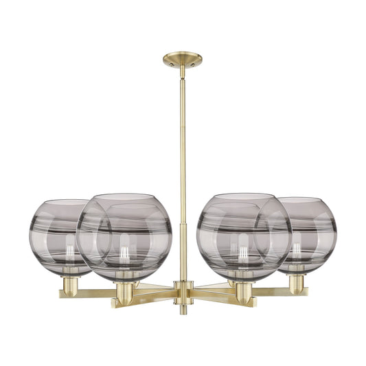 Innovations Rochester 40in 6-Light Chandelier | Industrial Antique Brass and Light Smoke Glass | Dining Room & Living Room | Model 716-6CR-AB-G556-10SM