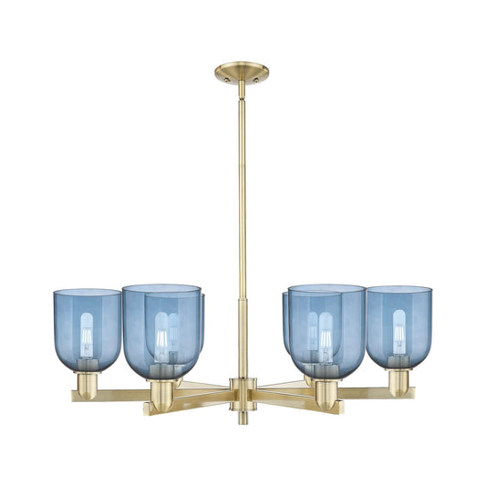 Innovations Bella 35in 6-Light Chandelier | Industrial Antique Brass and Blue Glass | Kitchen Island & Dining Room | Model 716-6CR-AB-G558-6BL