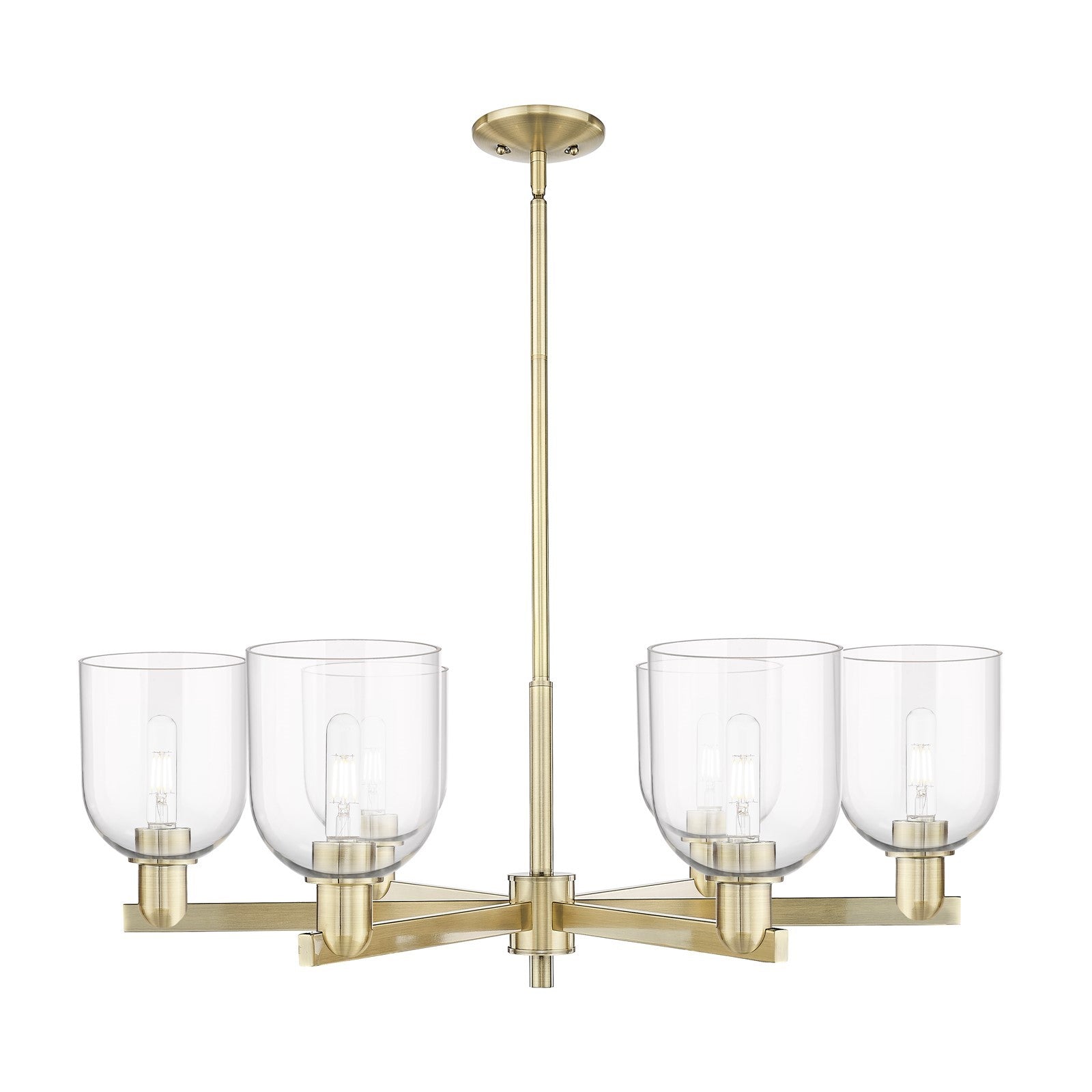 Innovations Bella 35in 6-Light Chandelier | Industrial Antique Brass and Clear Glass | Dining Room & Living Room | Model 716-6CR-AB-G558-6CL