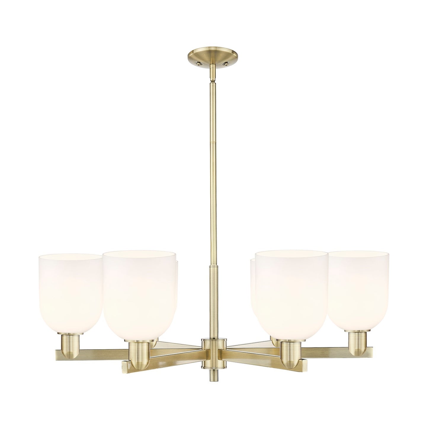 Innovations Bella 35in 6-Light Chandelier | Industrial Antique Brass and White Glass | Kitchen Island & Dining Room | Model 716-6CR-AB-G558-6GWH