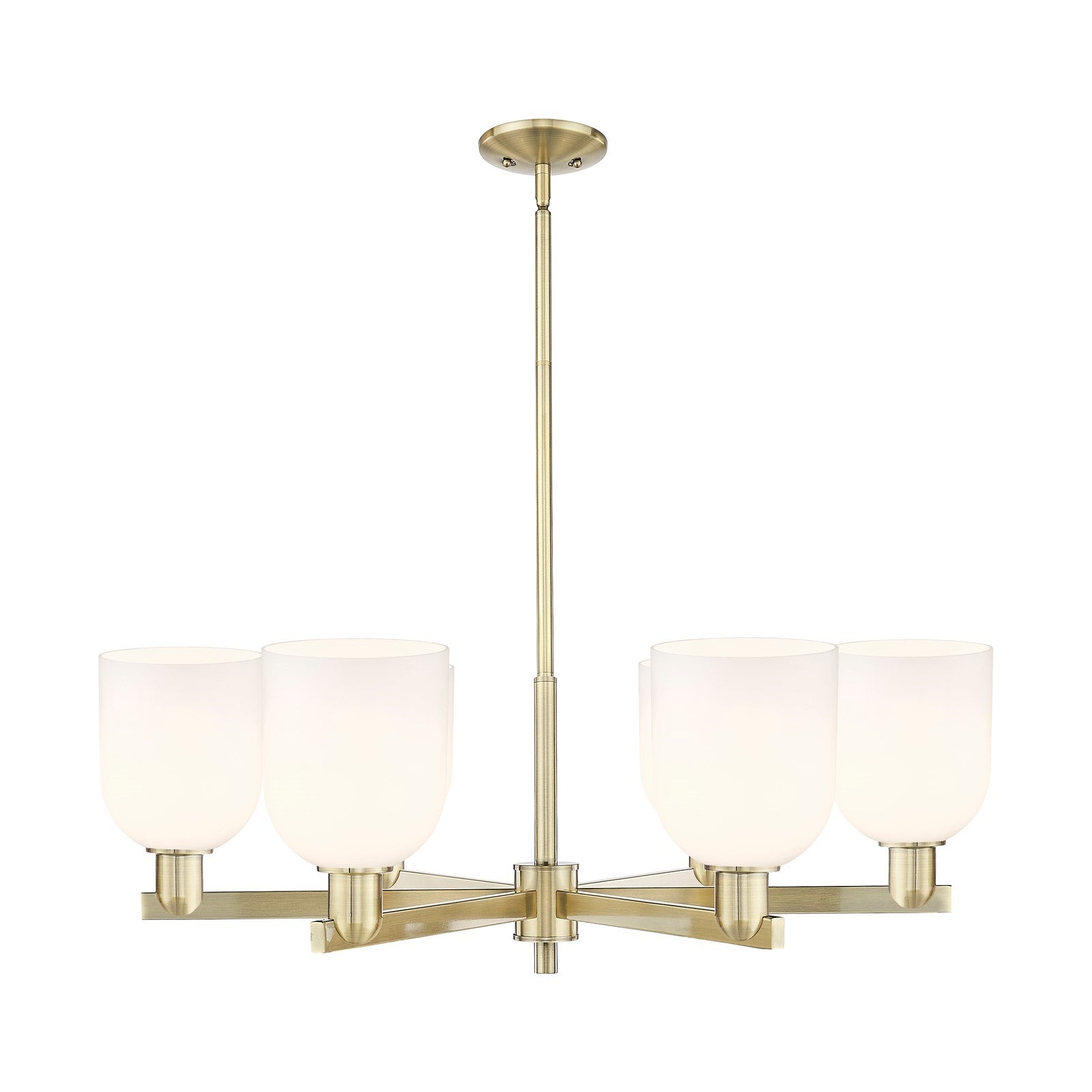 Innovations Bella 35in 6-Light Chandelier | Industrial Antique Brass and White Glass | Kitchen Island & Dining Room | Model 716-6CR-AB-G558-6GWH