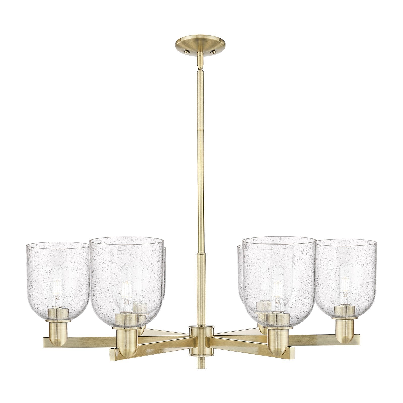 Innovations Bella 35in 6-Light Chandelier | Industrial Antique Brass Steel and Seedy Glass | Dining Room & Living Room | Model 716-6CR-AB-G558-6SDY