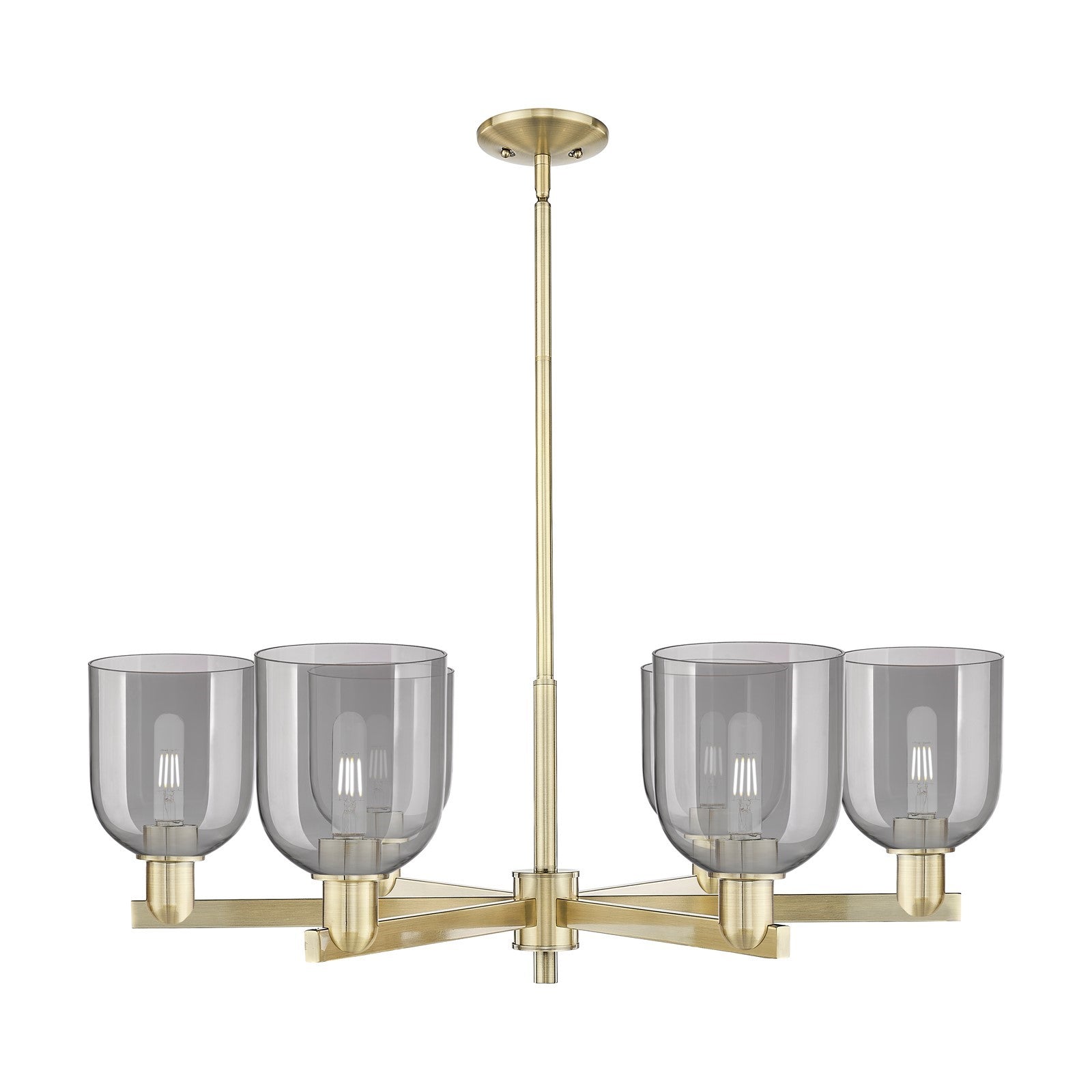 Innovations Bella 35in 6-Light Chandelier | Industrial Antique Brass and Light Smoke Glass | Dining Room & Living Room | Model 716-6CR-AB-G558-6SM