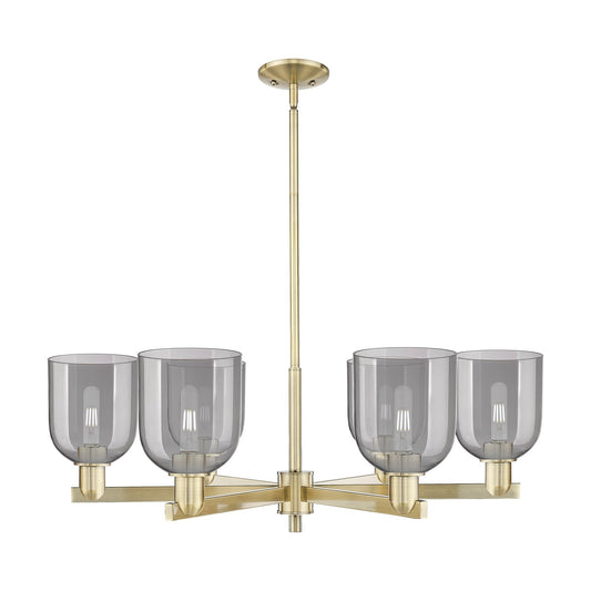 Innovations Bella 35in 6-Light Chandelier | Industrial Antique Brass and Light Smoke Glass | Dining Room & Living Room | Model 716-6CR-AB-G558-6SM