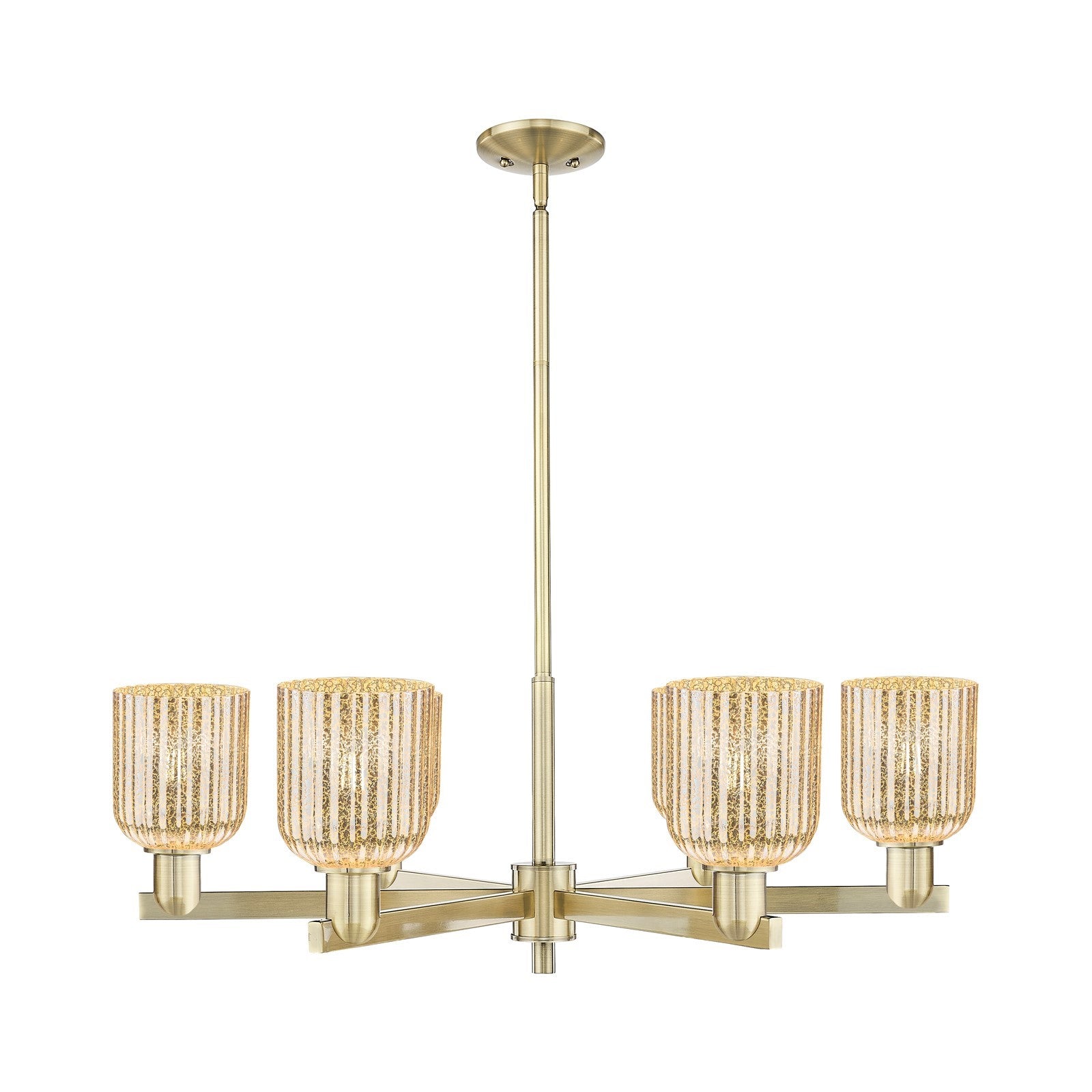 Innovations Bridal Veil 34.75in 6-Light Chandelier | Industrial Antique Brass Steel and Mercury Ribbed Glass | Dining Room & | Model 716-6CR-AB-G559-5ME