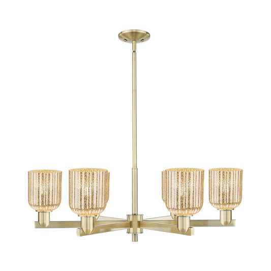 Innovations Bridal Veil 34.75in 6-Light Chandelier | Industrial Antique Brass Steel and Mercury Ribbed Glass | Dining Room & | Model 716-6CR-AB-G559-5ME