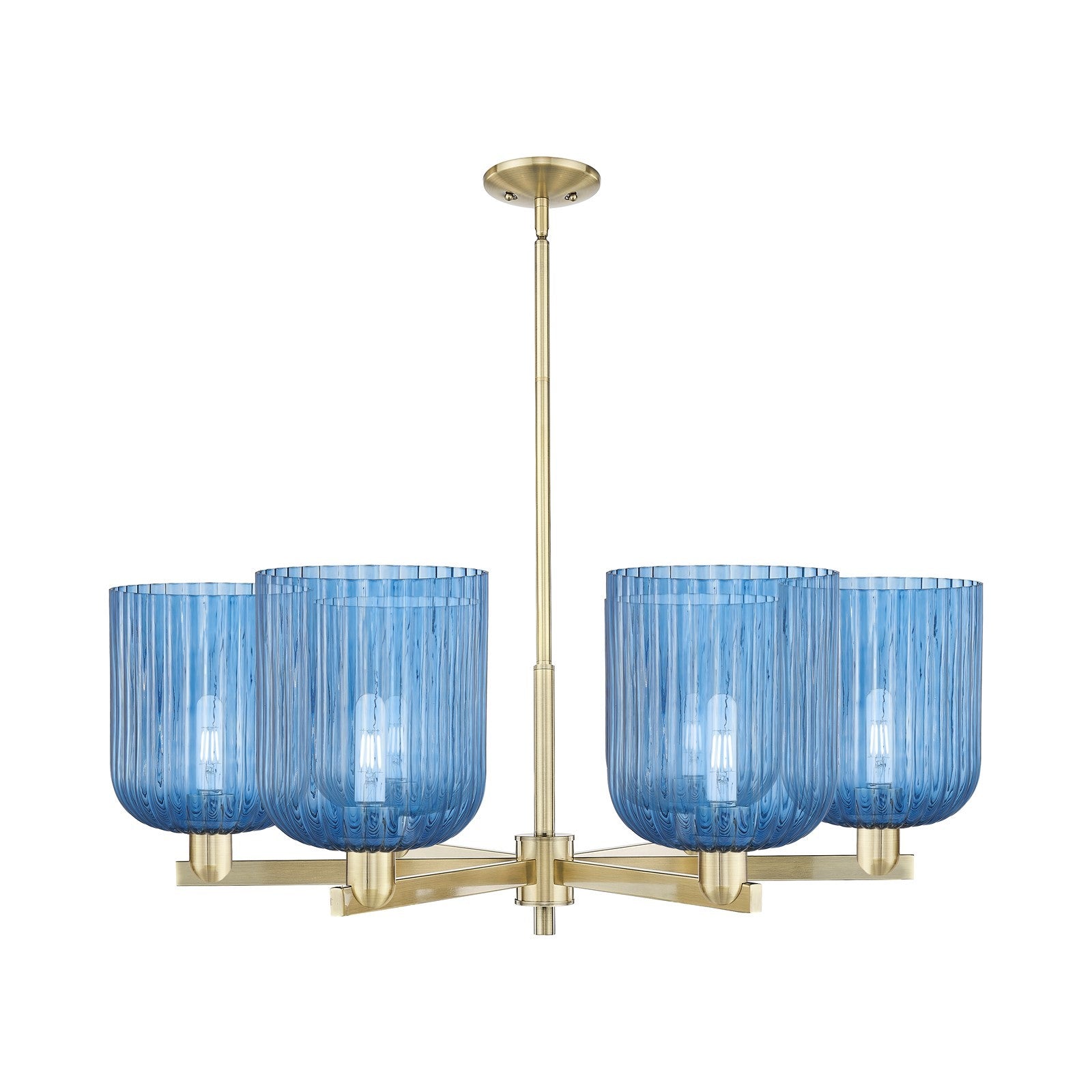 Innovations Bridal Veil 38in 6-Light Chandelier | Industrial Antique Brass and Princess Blue Glass | Damp Rated Dining Room & | Model 716-6CR-AB-G559-8BL