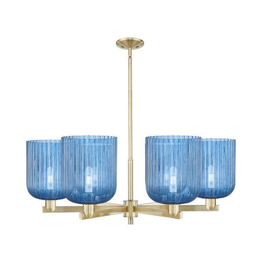 Innovations Bridal Veil 38in 6-Light Chandelier | Industrial Antique Brass and Princess Blue Glass | Damp Rated Dining Room & | Model 716-6CR-AB-G559-8BL
