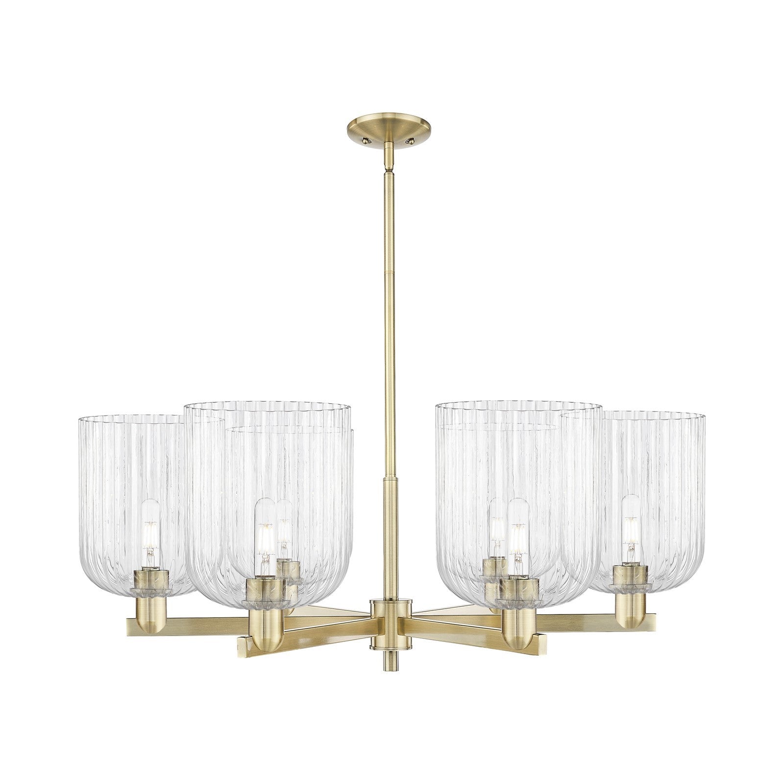 Innovations Bridal Veil 38in 6-Light Chandelier | Industrial Antique Brass and Clear Ribbed Glass | Dining Room & Living Room | Model 716-6CR-AB-G559-8CL