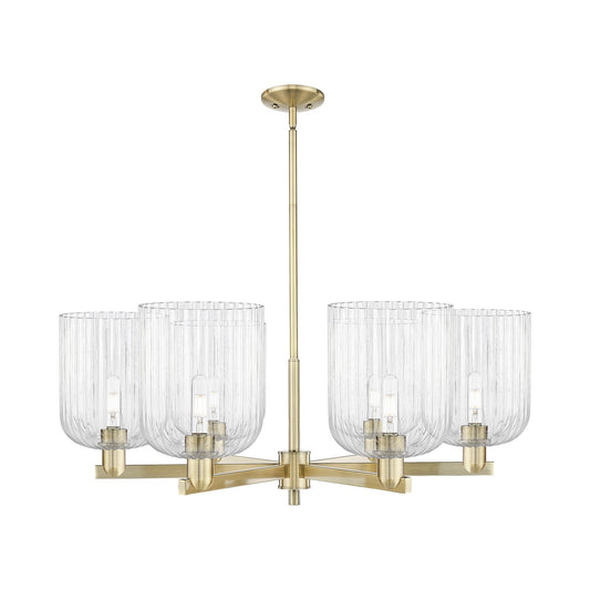 Innovations Bridal Veil 38in 6-Light Chandelier | Industrial Antique Brass and Clear Ribbed Glass | Dining Room & Living Room | Model 716-6CR-AB-G559-8CL