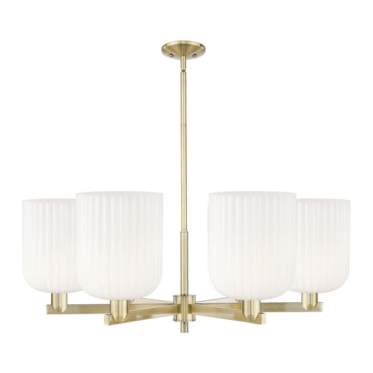 Innovations Bridal Veil 38in 6-Light Chandelier | Industrial Antique Brass Steel and Gloss White Glass | Kitchen Island & | Model 716-6CR-AB-G559-8GWH