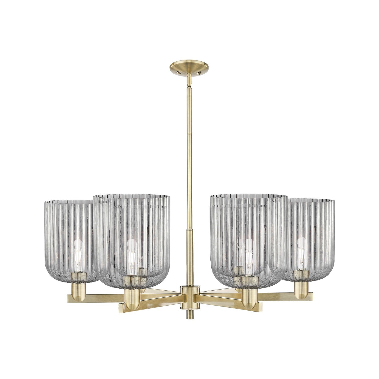 Innovations Bridal Veil 38in 6-Light Chandelier | Industrial Antique Brass and Light Smoke Ribbed Glass | Dining Room & Living | Model 716-6CR-AB-G559-8SM