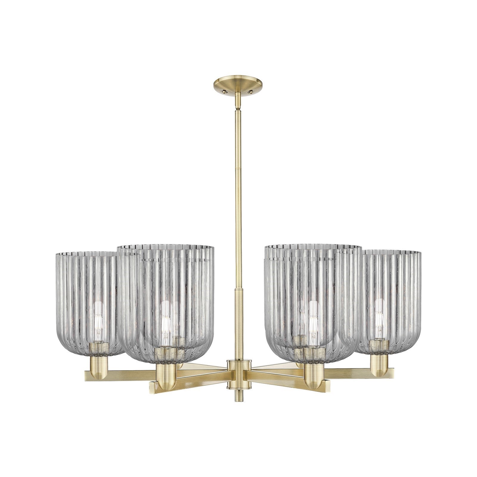 Innovations Bridal Veil 38in 6-Light Chandelier | Industrial Antique Brass and Light Smoke Ribbed Glass | Dining Room & Living | Model 716-6CR-AB-G559-8SM