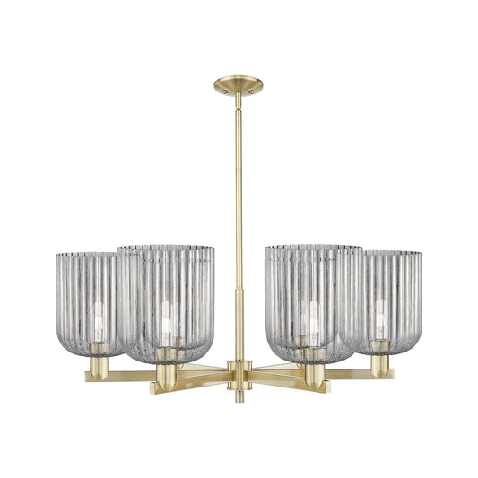 Innovations Bridal Veil 38in 6-Light Chandelier | Industrial Antique Brass and Light Smoke Ribbed Glass | Dining Room & Living | Model 716-6CR-AB-G559-8SM