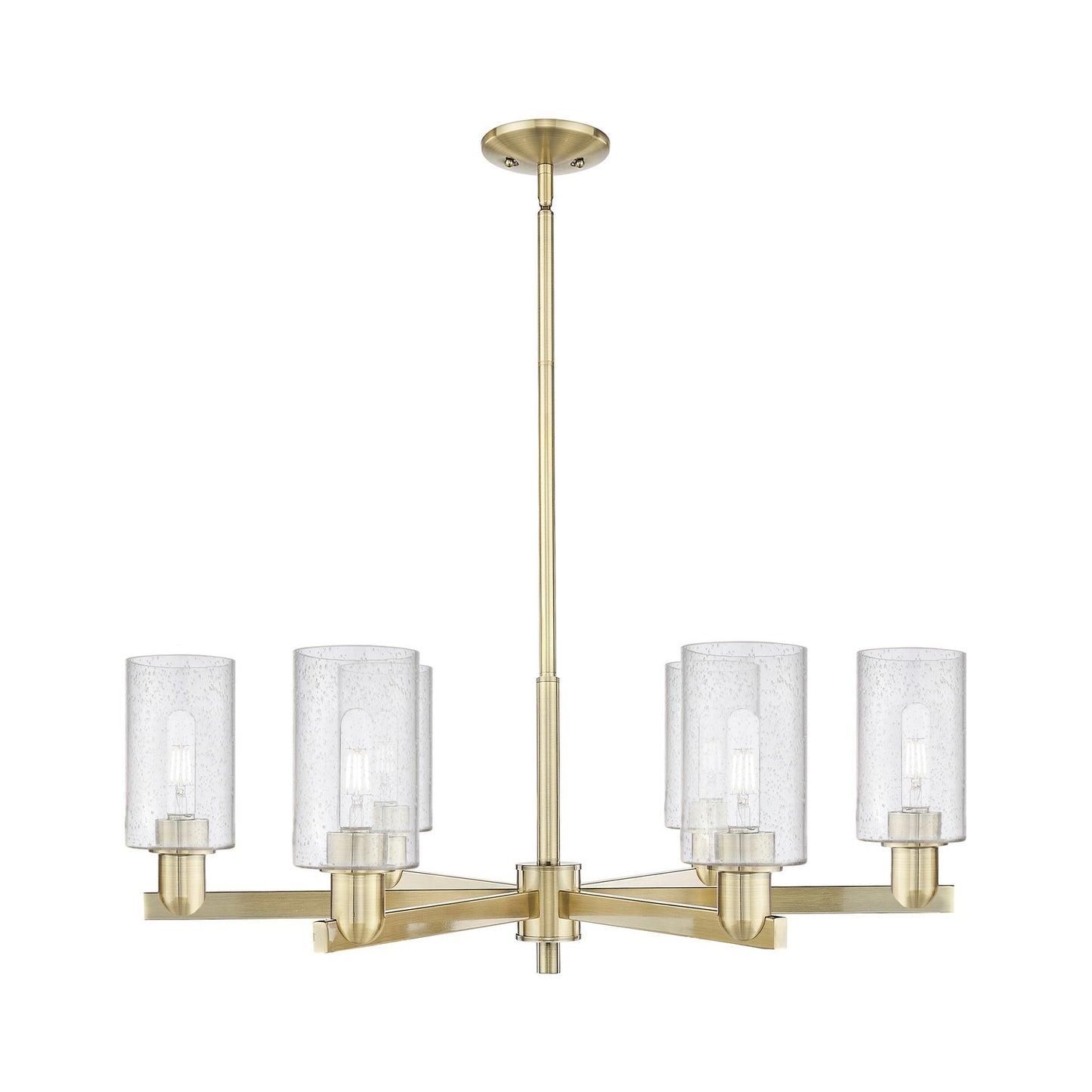 Innovations Clymer 34in 6-Light Chandelier | Industrial Antique Brass Steel and Seedy Glass | Dining Room & Living Room | Model 716-6CR-AB-G804