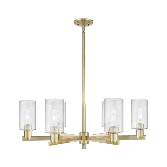 Innovations Clymer 34in 6-Light Chandelier | Industrial Antique Brass Steel and Seedy Glass | Dining Room & Living Room | Model 716-6CR-AB-G804