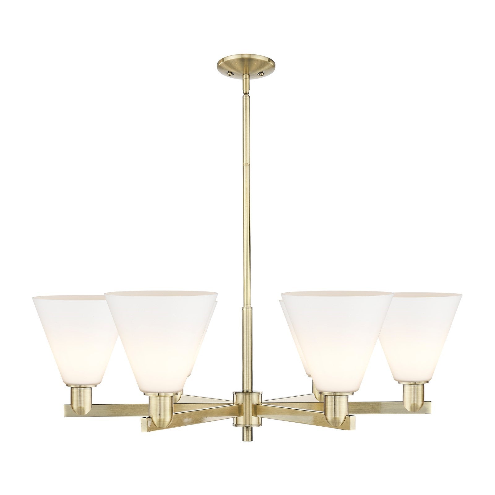 Innovations Berkshire Glass 38in 6-Light Chandelier | Industrial Antique Brass and Matte White Glass | Dining Room & Living Room | Model 716-6CR-AB-GBC-81