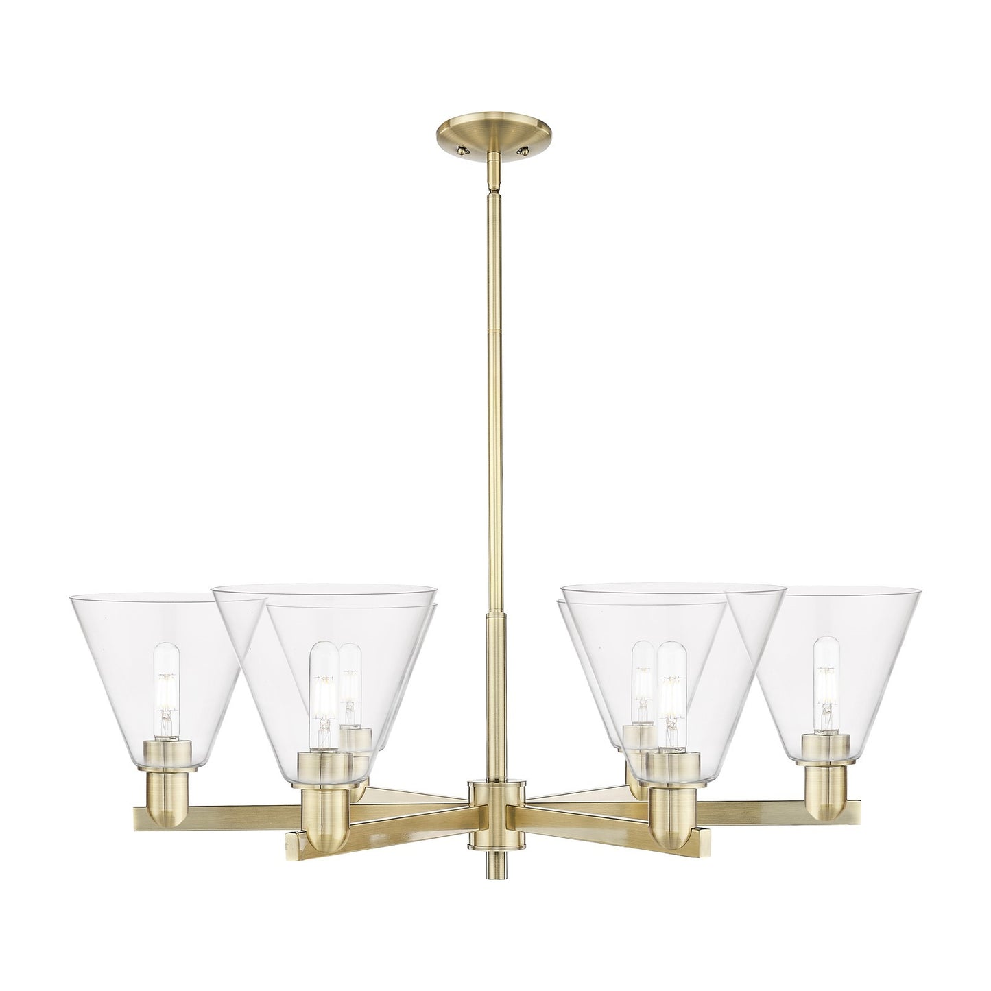 Innovations Berkshire Glass 38in 6-Light Chandelier | Industrial Antique Brass and Clear Glass | Dining Room & Living Room | Model 716-6CR-AB-GBC-82