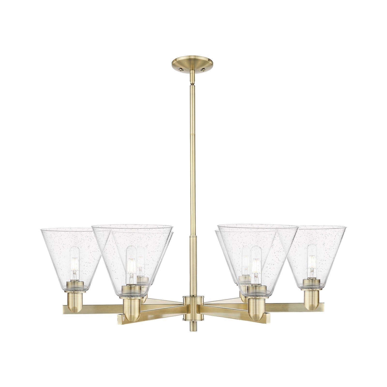 Innovations Berkshire Glass 38in 6-Light Chandelier | Industrial Antique Brass Steel and Seedy Glass | Dining Room & Living Room | Model 716-6CR-AB-GBC-84