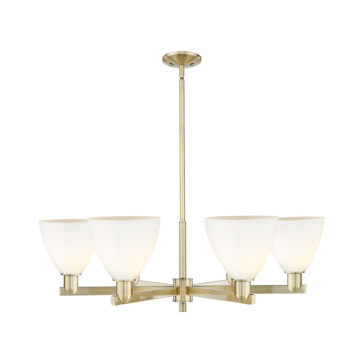 Innovations Bristol 37in 6-Light Chandelier | Industrial Antique Brass and Matte White Glass | Damp-Rated Dining Room & Living | Model 716-6CR-AB-GBD-751