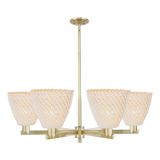 Innovations Bristol Natural 39in 6-Light Chandelier | Industrial Antique Brass Steel and Natural Fiber Dome Shade | Kitchen | Model 716-6CR-AB-NBD-9-NAT