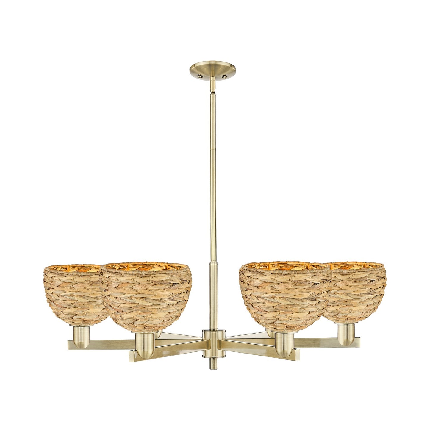 Innovations Woven Rattan 38in 6-Light Chandelier | Industrial Antique Brass and Natural Fiber | Kitchen Island & Dining Room | Model 716-6CR-AB-RBD-8-NAT