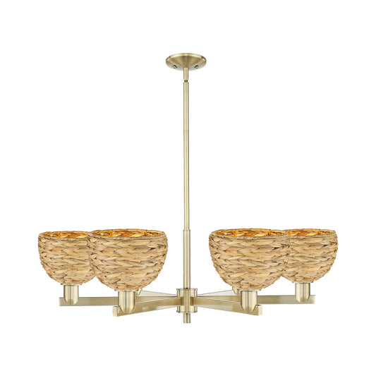 Innovations Woven Rattan 38in 6-Light Chandelier | Industrial Antique Brass and Natural Fiber | Kitchen Island & Dining Room | Model 716-6CR-AB-RBD-8-NAT