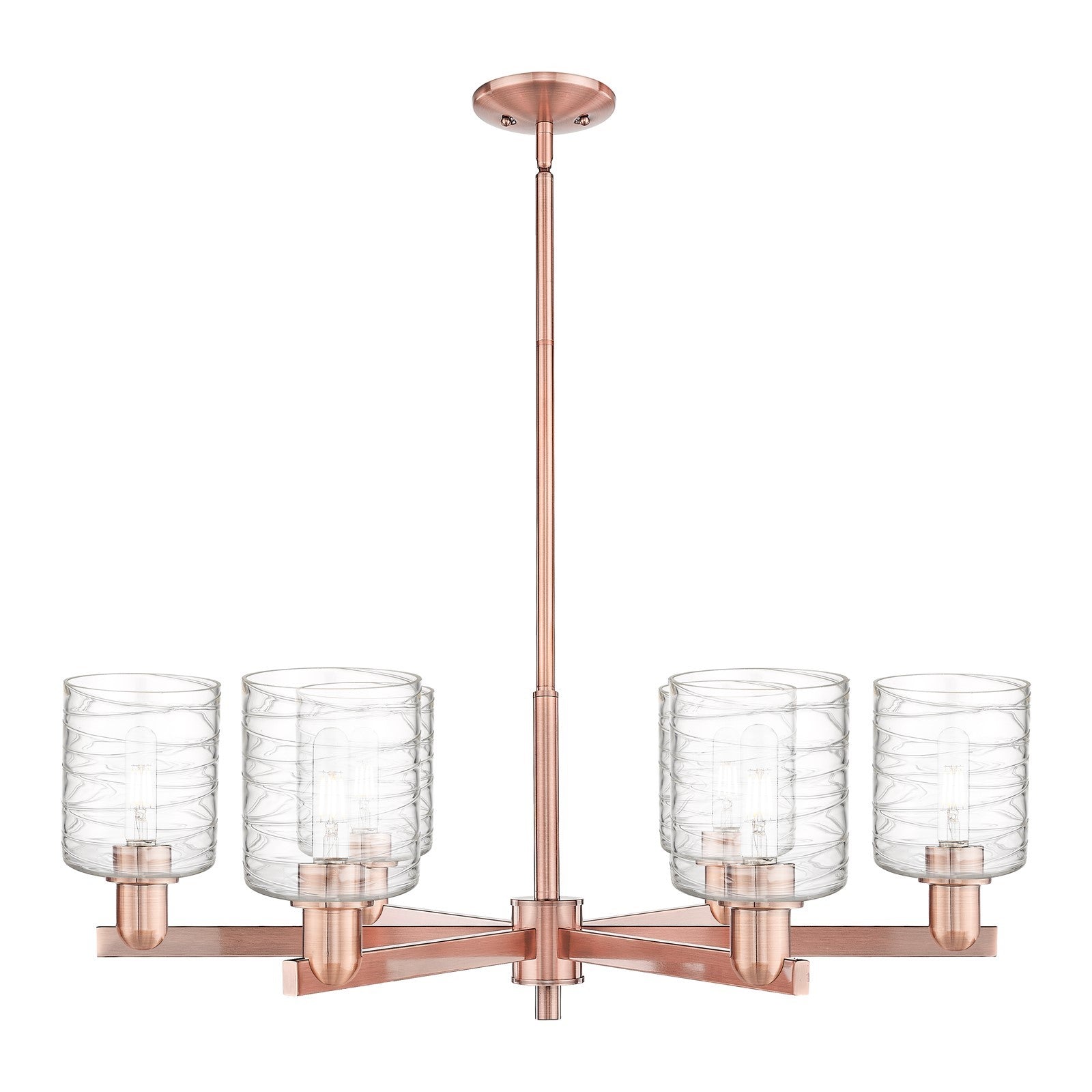 Innovations Cobbleskill 35in 6-Light Chandelier | Industrial Antique Copper Steel and Deco Swirl Glass | Dining Room & Living | Model 716-6CR-AC-G1113