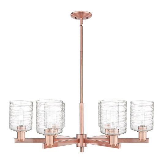 Innovations Cobbleskill 35in 6-Light Chandelier | Industrial Antique Copper Steel and Deco Swirl Glass | Dining Room & Living | Model 716-6CR-AC-G1113