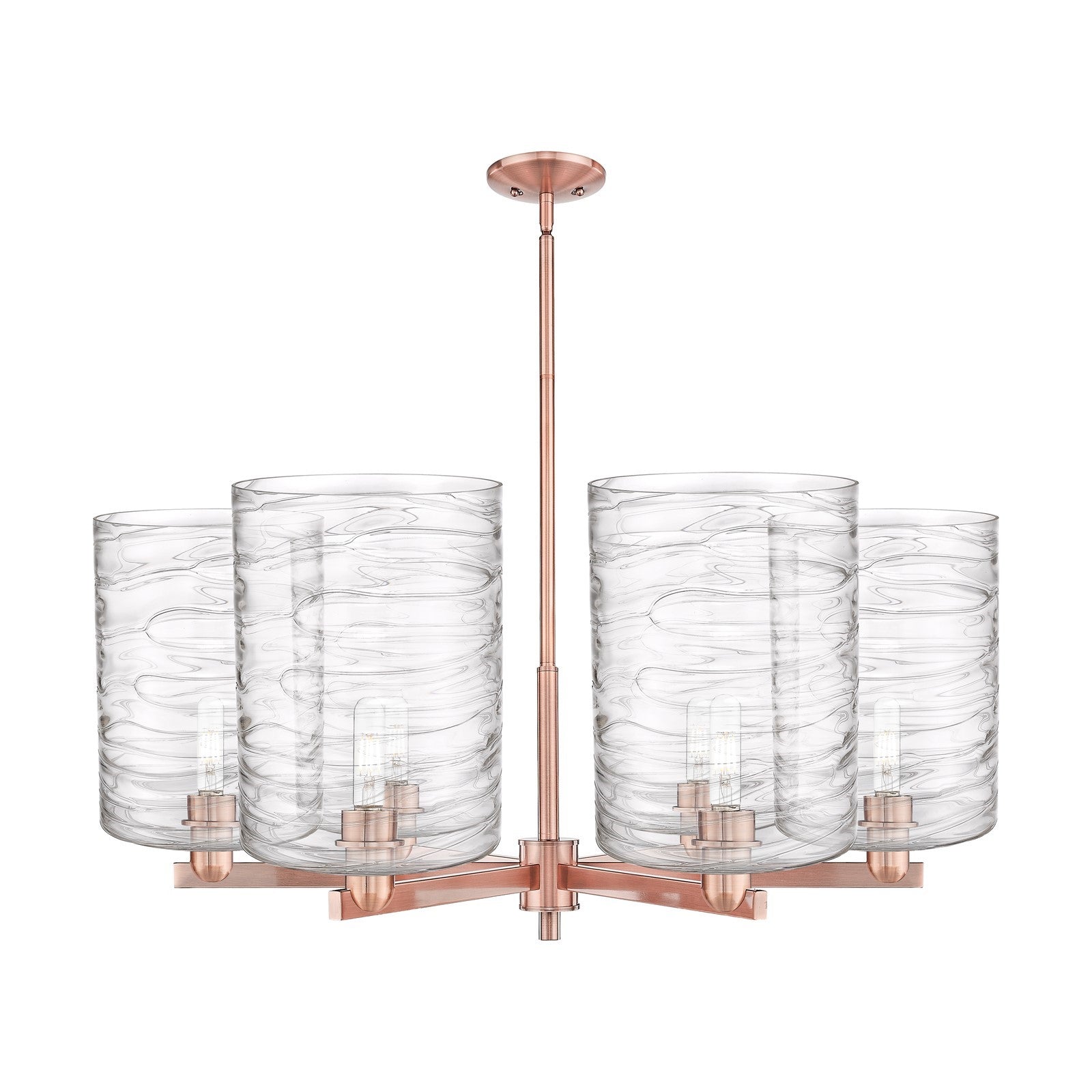 Innovations Cobbleskill 39in 6-Light Chandelier | Industrial Antique Copper Steel and Deco Swirl Glass | Dining Room & Living | Model 716-6CR-AC-G1113-L