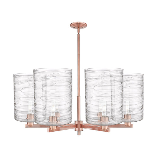 Innovations Cobbleskill 39in 6-Light Chandelier | Industrial Antique Copper Steel and Deco Swirl Glass | Dining Room & Living | Model 716-6CR-AC-G1113-L