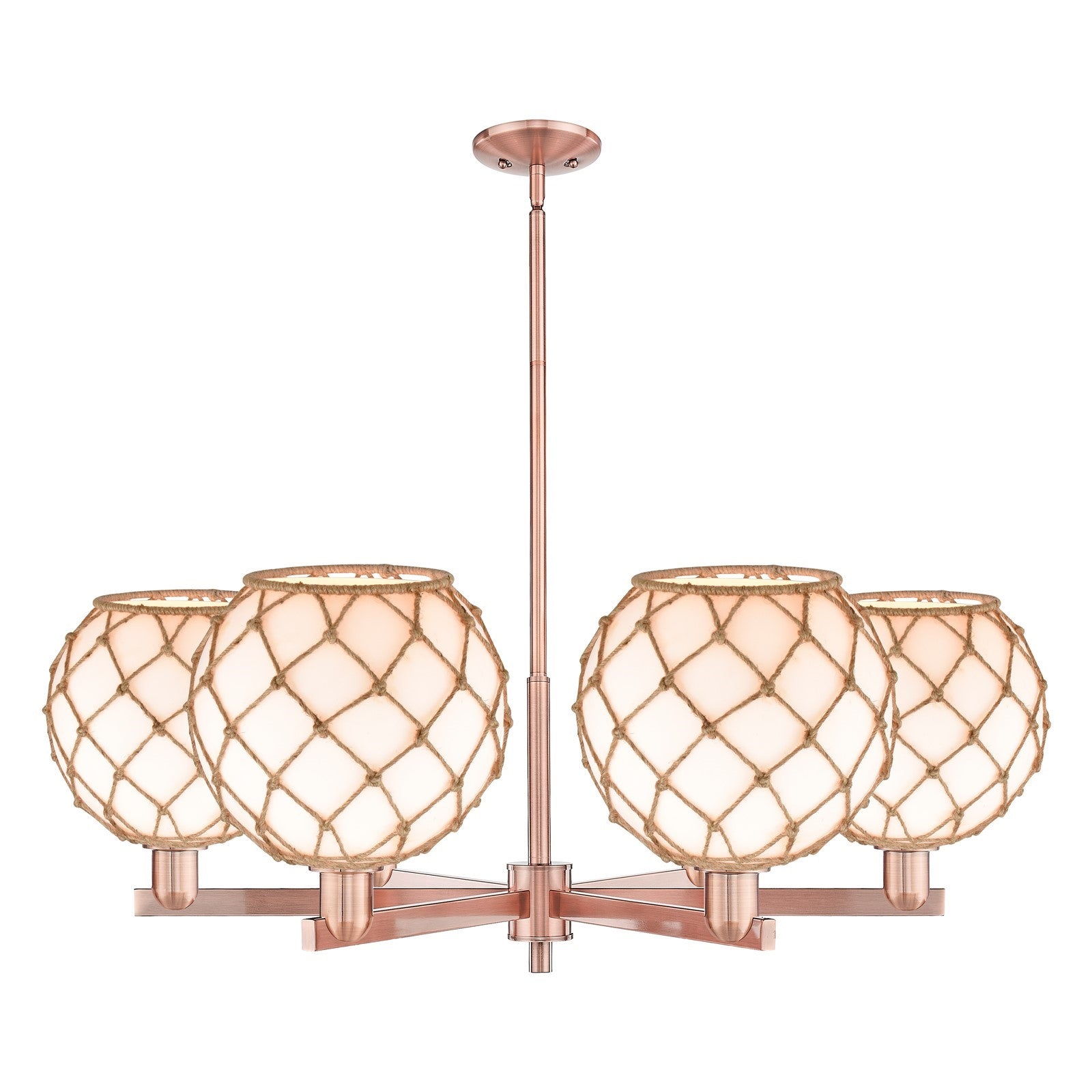 Innovations Farmhouse Rope 40in 6-Light Chandelier | Industrial Antique Copper Steel and Matte White Glass with Rope | Dining | Model 716-6CR-AC-G121-10RB