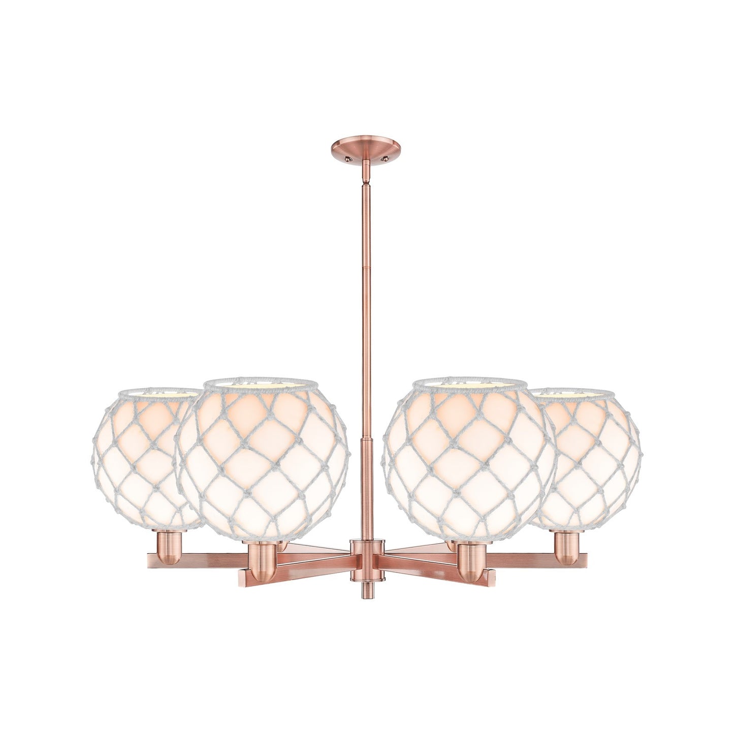 Innovations Farmhouse Rope 40in 6-Light Chandelier | Industrial Antique Copper Steel and White Glass with Rope | Dining Room | Model 716-6CR-AC-G121-10RW