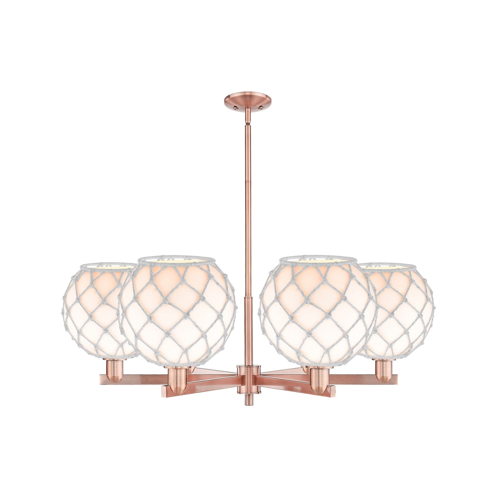 Innovations Farmhouse Rope 40in 6-Light Chandelier | Industrial Antique Copper Steel and White Glass with Rope | Dining Room | Model 716-6CR-AC-G121-10RW
