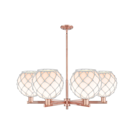 Innovations Farmhouse Rope 40in 6-Light Chandelier | Industrial Antique Copper Steel and White Glass with Rope | Dining Room | Model 716-6CR-AC-G121-10RW