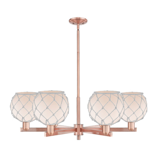 Innovations Farmhouse Rope 38in 6-Light Chandelier | Industrial Antique Copper Steel and White Frosted Glass with Rope | Model 716-6CR-AC-G121-8RW